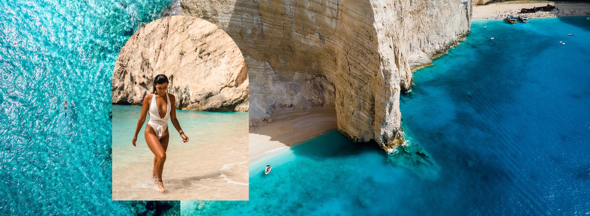 Zante beach image with a woman swimming.